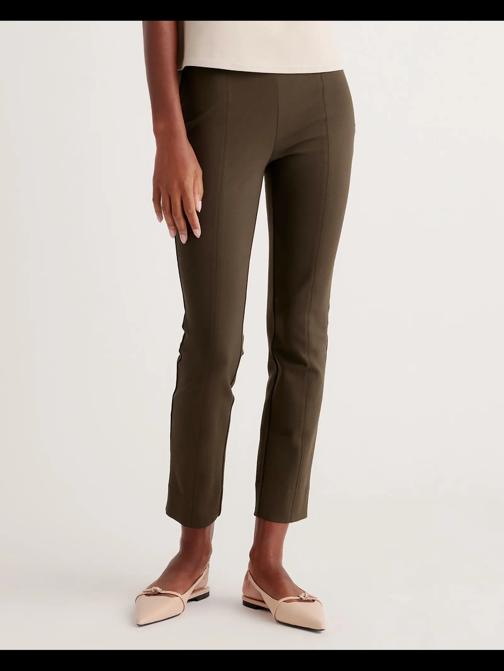 Quince Olive Ultra Stretch Ponte Pintuck Ankle Pants